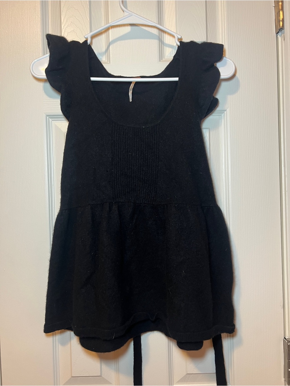 Free People Black Ruffle Sleeve Knit Top